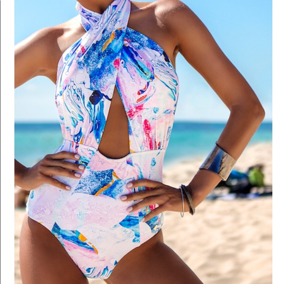 Sunseekers Other - SUNSEEKER MARBLE CAMO CROSS FRONT HALTER SWIMSUIT